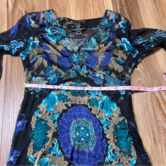 Citron vintage silk blend babydoll top size XS flare sleeves boho 90s Y2K goth - Picture 10 of 11